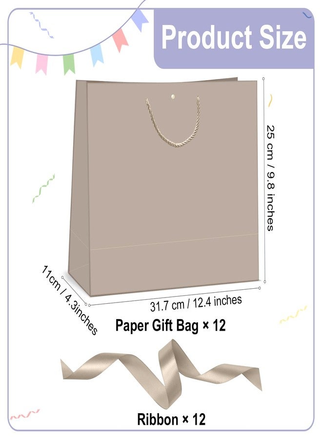 CINSOEN 12 Pcs Paper Gift Bags with Handles, Thank You Gift Bag with Ribbon Bow for Graduation Wedding Bridesmaid Birthday Baby Shower Party Christmas Thanksgiving, 12.4x9.8x4.3 inches (Champagne) - Image 2